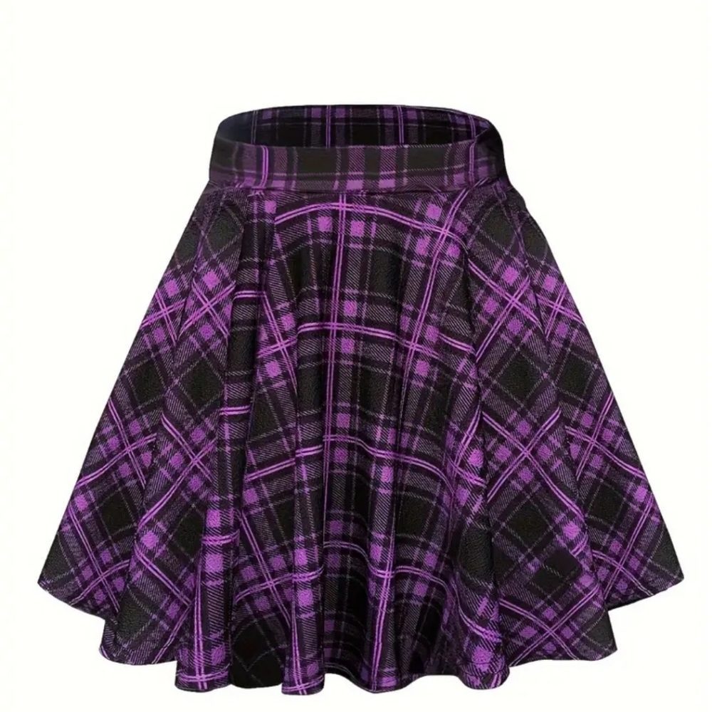 Kawaii Plaid Print Flared Skirt. Various sizes
